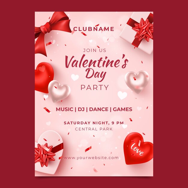 Flat valentines day celebration vertical poster template