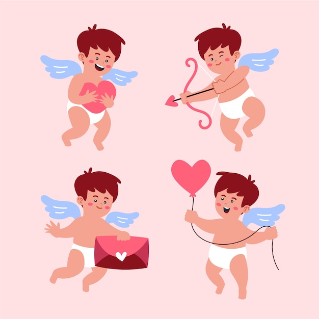 Flat valentines day cupid characters collection