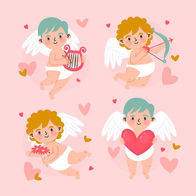 Flat valentines day cupid characters collection