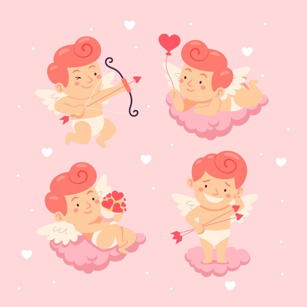 Flat valentines day cupid characters collection