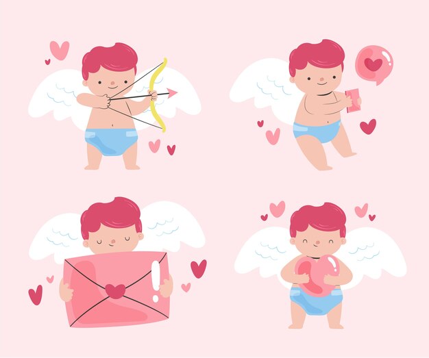 Flat valentines day cupid characters collection