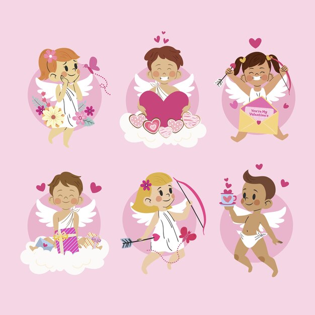 Flat valentines day cupid characters collection