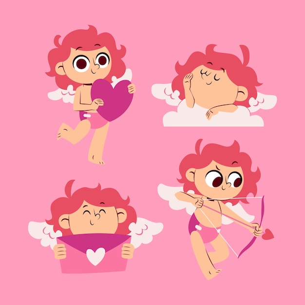 Flat valentines day cupid characters collection