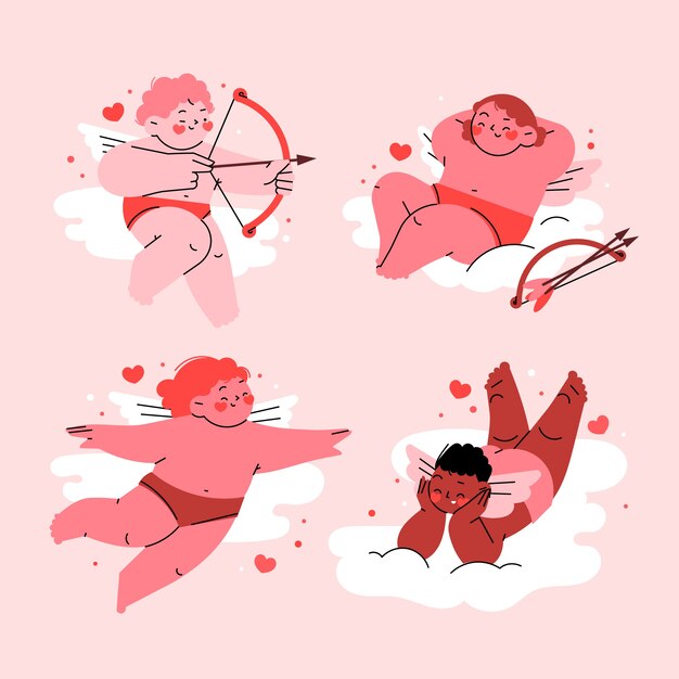 Flat valentines day cupid characters collection