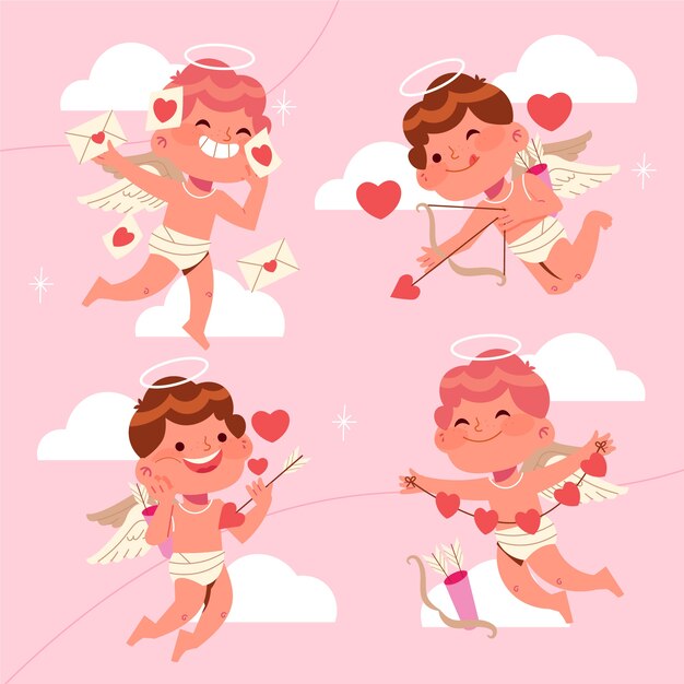 Flat valentines day cupid characters collection