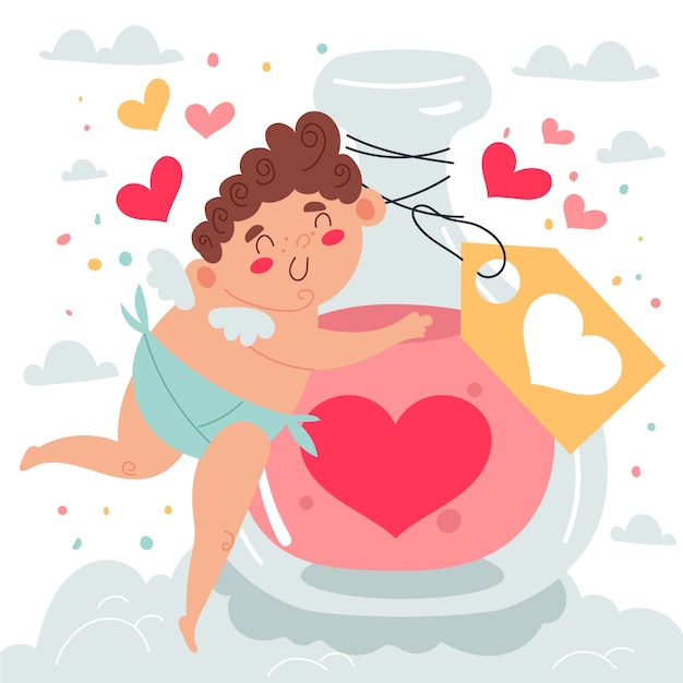 Flat valentines day cupid or cherub illustration