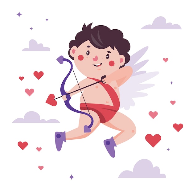 Flat valentines day cupid illustration