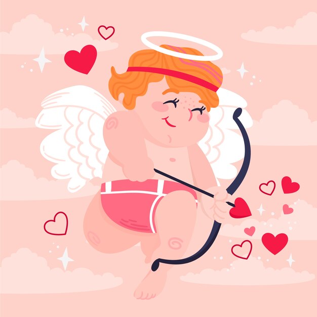 Flat valentines day cupid illustration