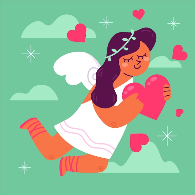 Flat valentines day cupid illustration