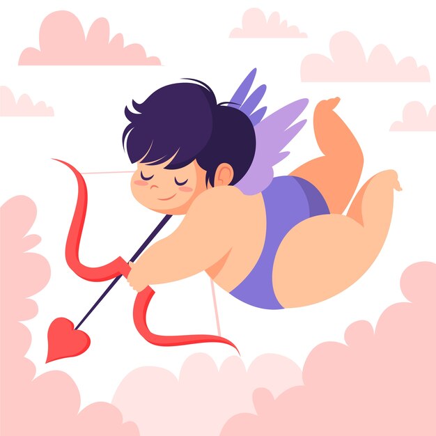 Flat valentines day cupid illustration