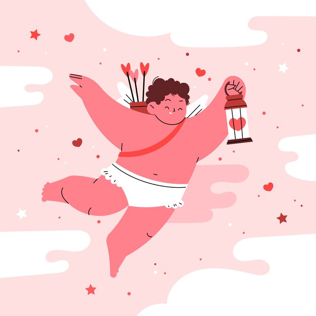 Flat valentines day cupid illustration