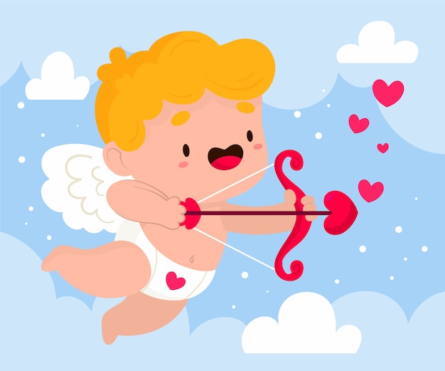 Flat valentines day cupid illustration