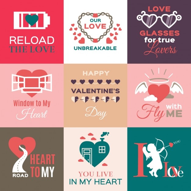 Flat valentines day labels