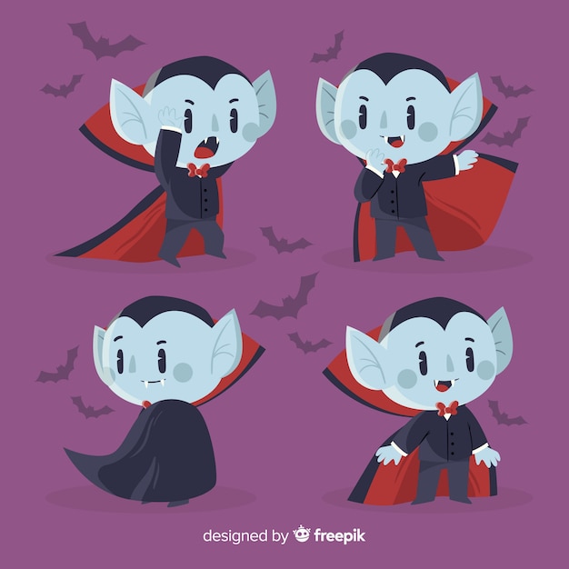 Flat vampire character and bats collection