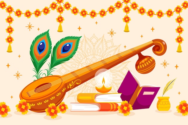 Flat vasant panchami festival background