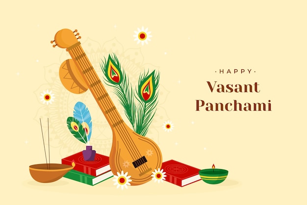 Flat vasant panchami festival background