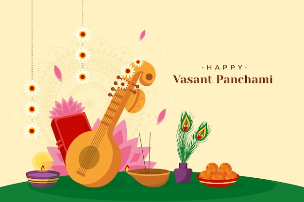 Flat vasant panchami festival background