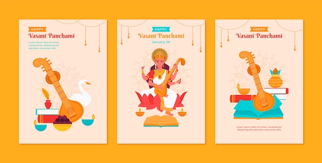 Free vector flat vasant panchami festival greeting cards collection