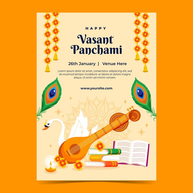 Flat vasant panchami festival vertical poster template