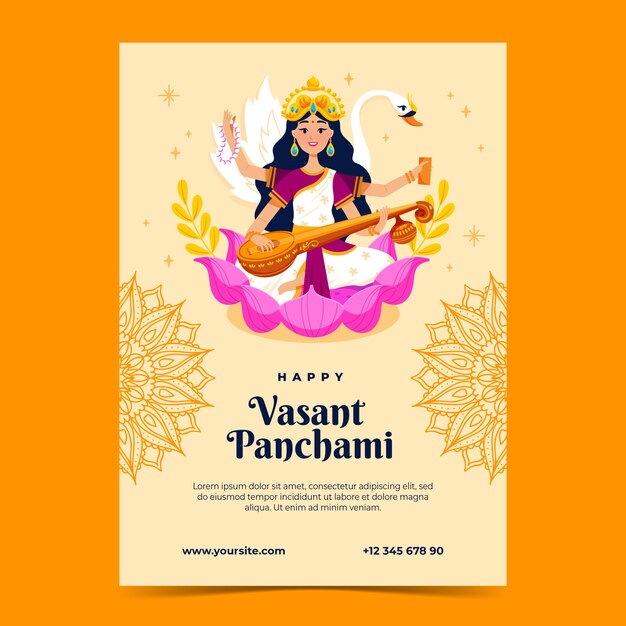 Flat vasant panchami festival vertical poster template