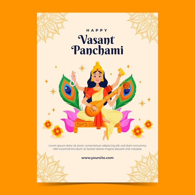 Flat vasant panchami festival vertical poster template