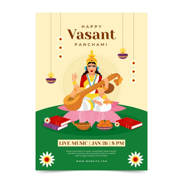 Flat vasant panchami festival vertical poster template