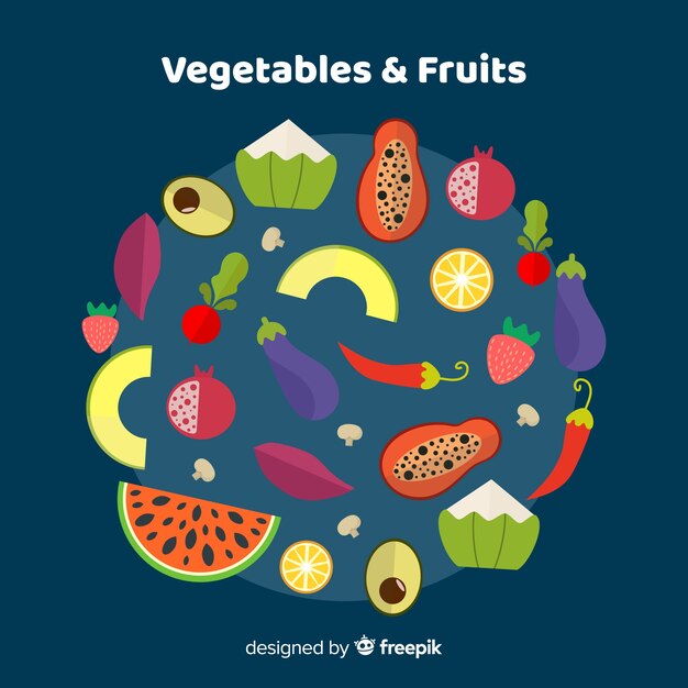 Flat vegetable and fruits background