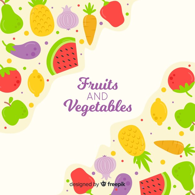 Flat vegetable and fruits background