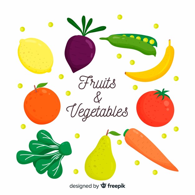 Flat vegetable and fruits background