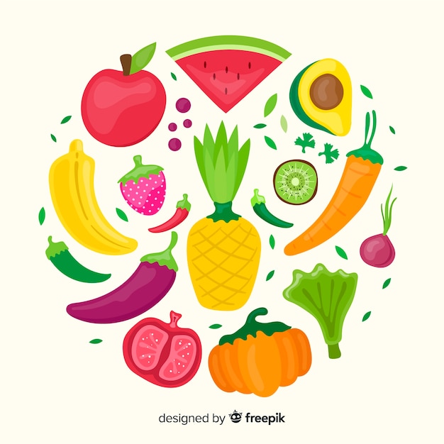 Free Vector flat vegetable and fruits background