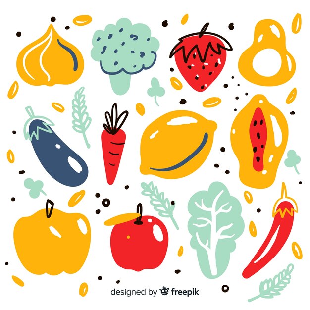 Flat vegetable and fruits background