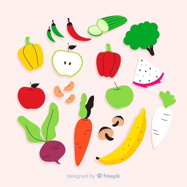 Flat vegetable and fruits background