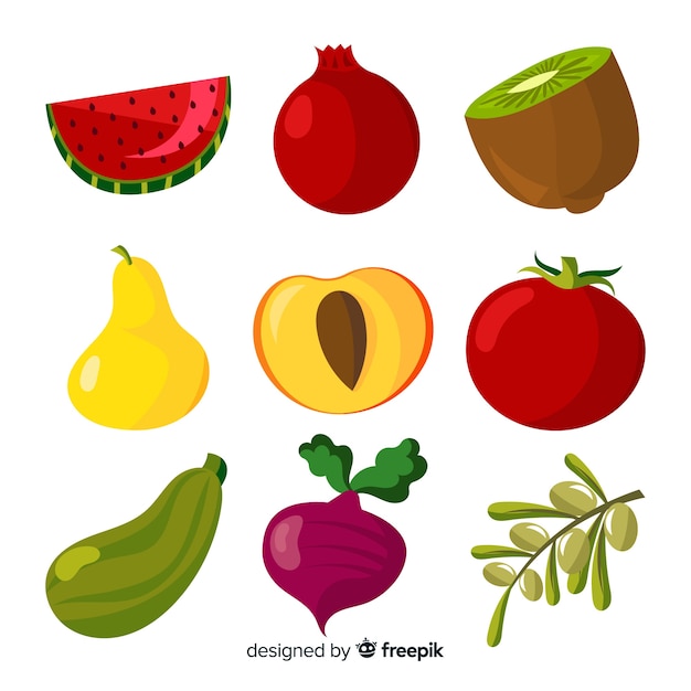 Flat vegetables and fruits background