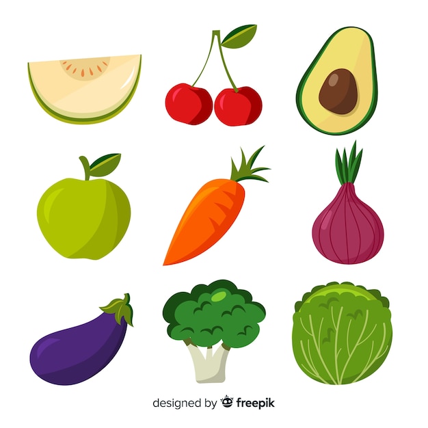 Flat vegetables and fruits background