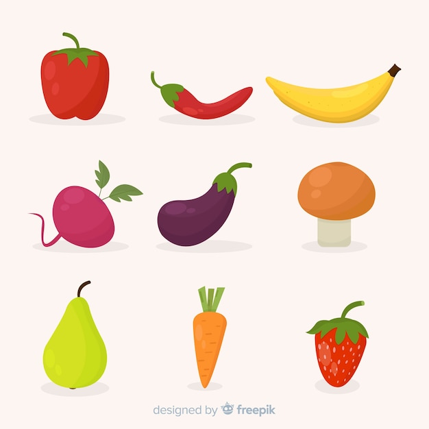 Flat vegetables and fruits set