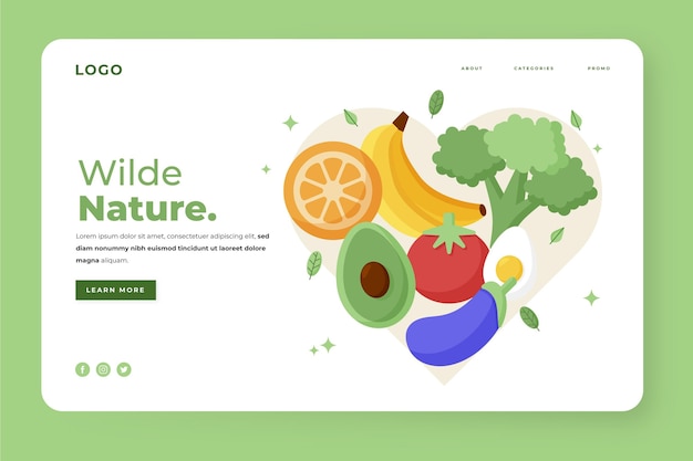 Flat vegetarian food landing page template