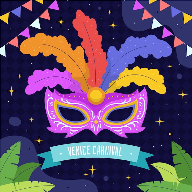 Free Vector flat venice carnival illustration with mask