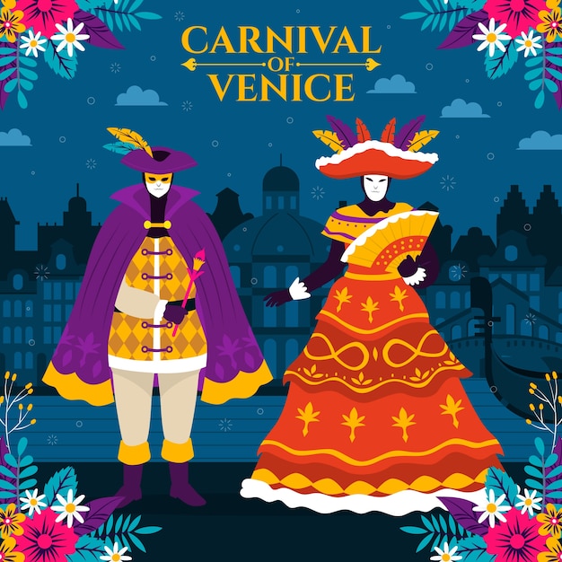 Flat venice carnival illustration