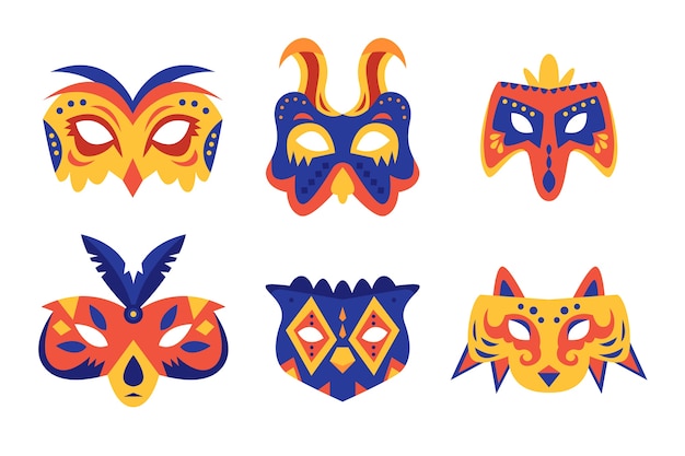 Flat venice carnival masks collection