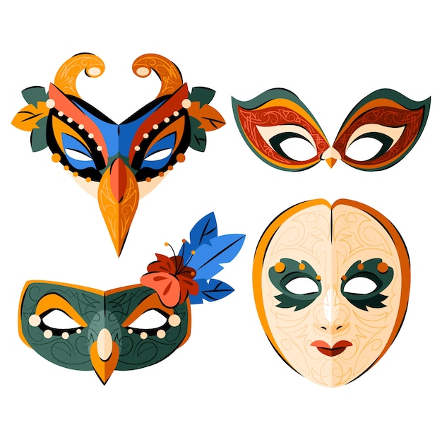 Free vector flat venice carnival masks collection