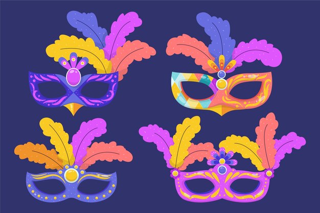 Flat venice carnival masks collection