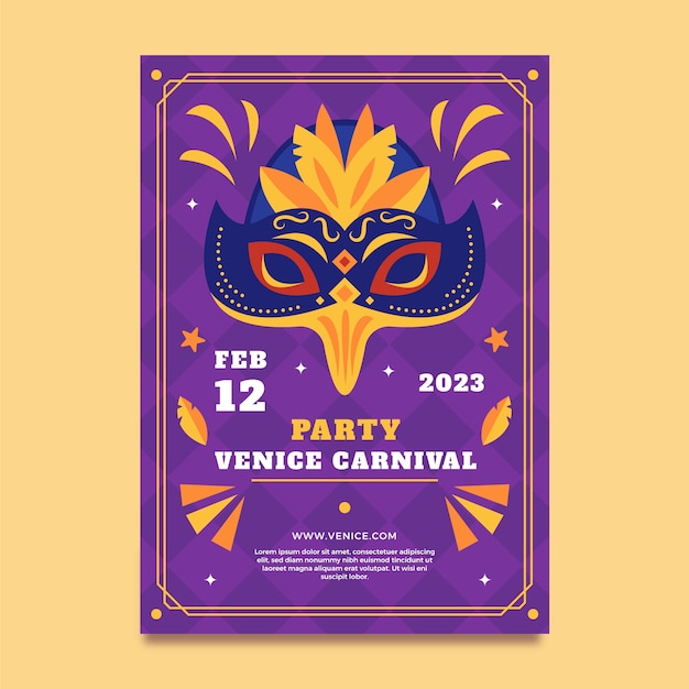 Free Vector flat venice carnival vertical poster template