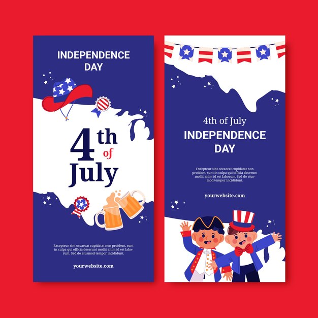 Flat vertical banner template for american 4th of july holiday celebration