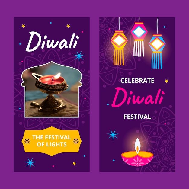 Flat vertical banner template for diwali festival celebration