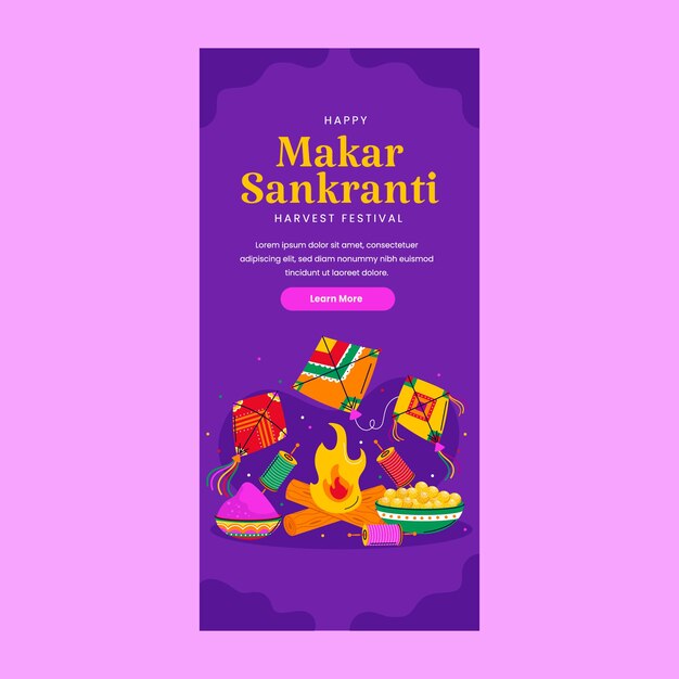 Flat vertical banner template for makar sankranti festival celebration