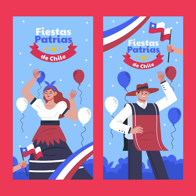 Flat vertical banners set for fiestas patrias chile