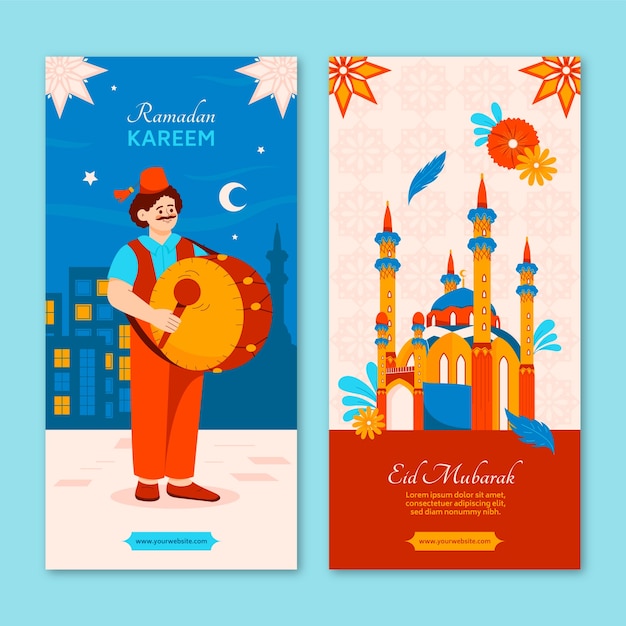 Free Vector flat vertical banners set for islamic ramadan celebration