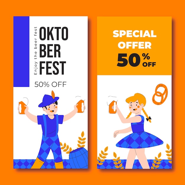 Flat vertical banners set for oktoberfest festival