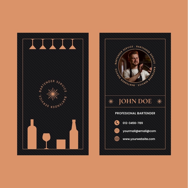 Flat vertical business card template for bartender job hunting