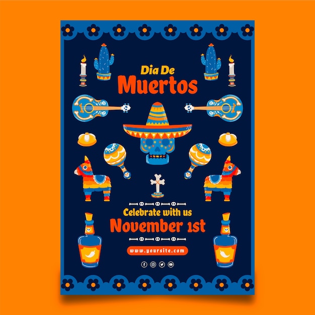 Free vector flat vertical flyer template dia de muertos celebration